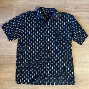 Chris's Stuff Mens XL Black Wine Print Cotton Short Sleeve Button Down Shirt
